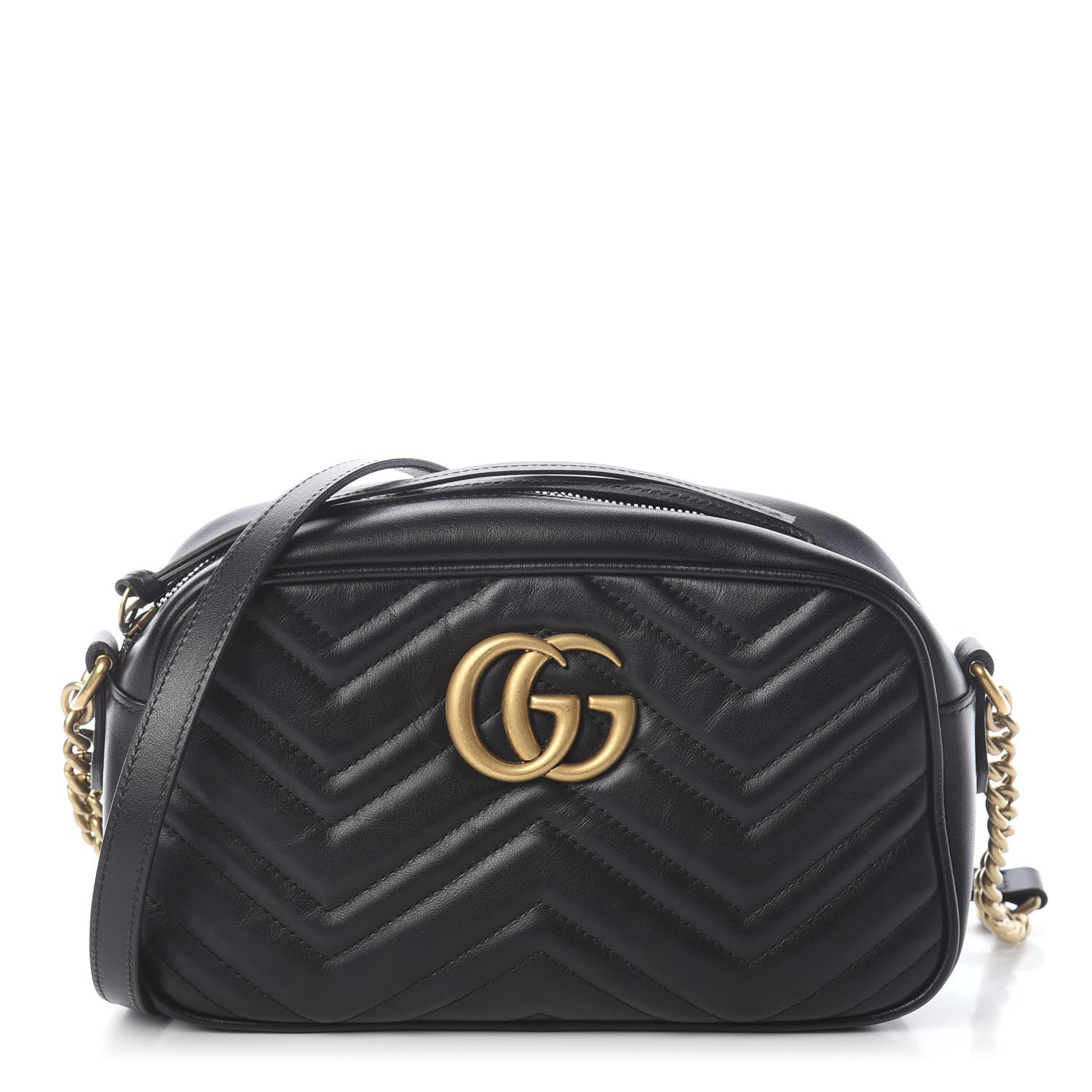 Gucci Calfskin Matelasse Small GG Marmont Chain Shoulder Bag Black 1 of 9