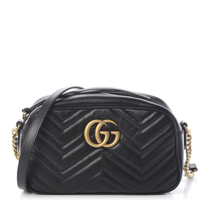 Gucci Calfskin Matelasse Small GG Marmont Chain Shoulder Bag Black 1 of 9