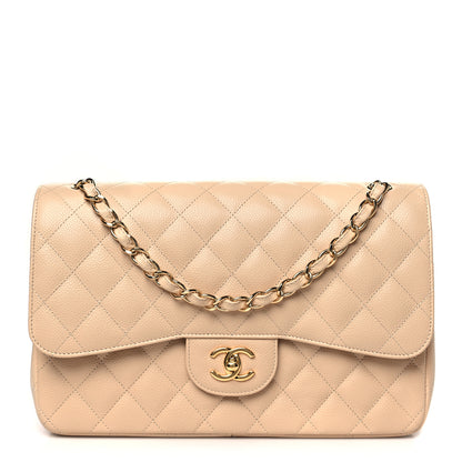Chanel Caviar Quilted Jumbo Double Flap Beige 1 of 11