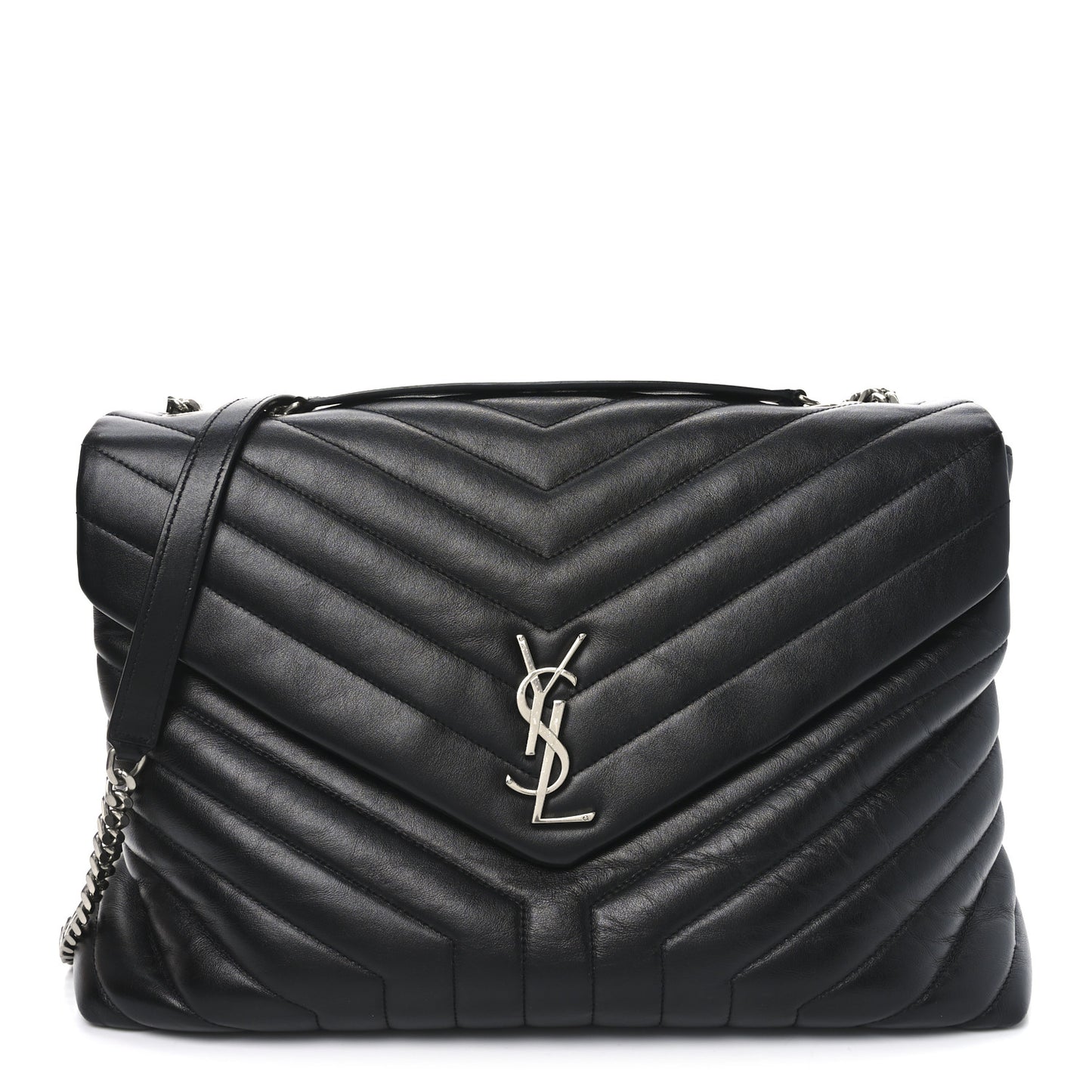 Calfskin Y Quilted Monogram Large Loulou Chain Satchel Black