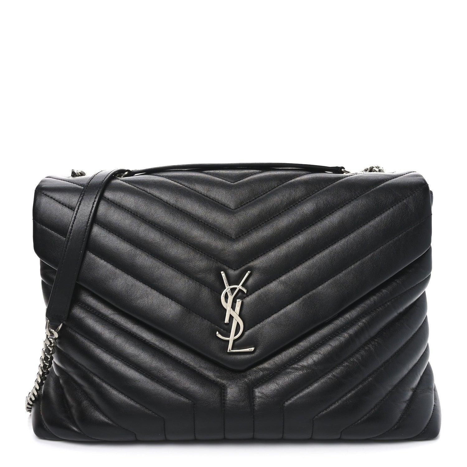 Saint Laurent Calfskin Y Quilted Monogram Large Loulou Chain Satchel Black 1 of 10