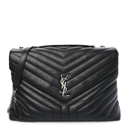 Saint Laurent Calfskin Y Quilted Monogram Large Loulou Chain Satchel Black 1 of 10
