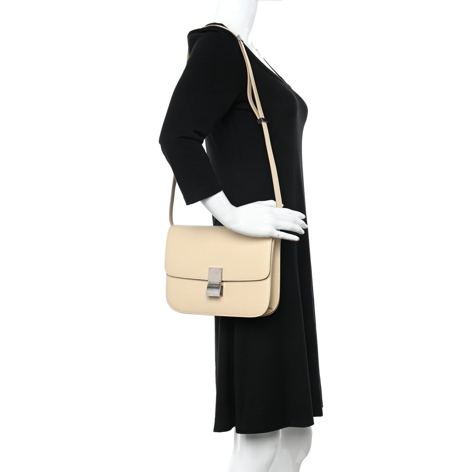 Celine Liege Calfskin Medium Classic Box Flap Bag Cream 3 of 12