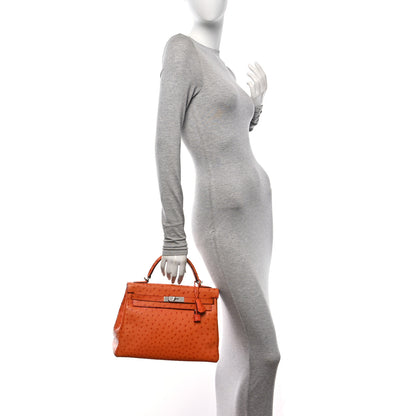 Hermes Ostrich Kelly Retourne 32 Orange 2 of 20