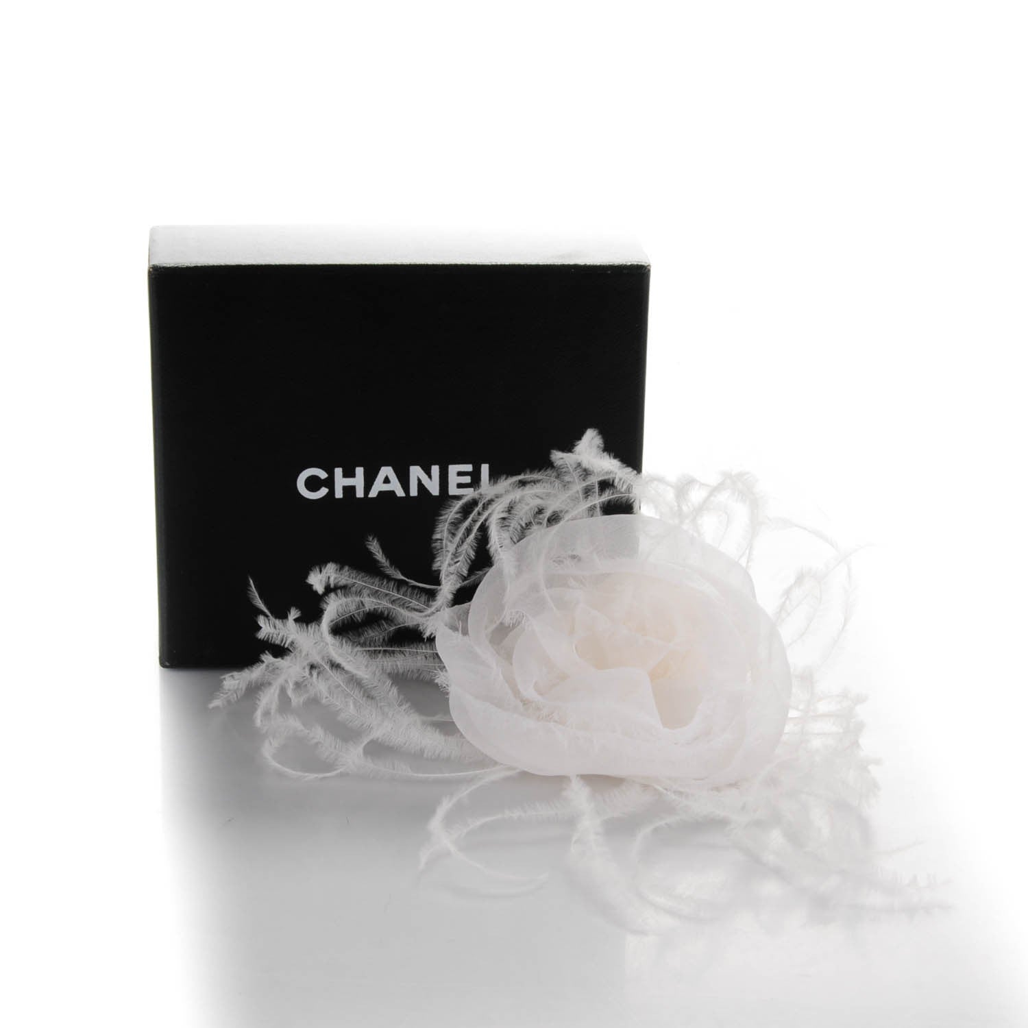 Chanel Silk Ostrich Feather Camellia Brooch White 4 of 4