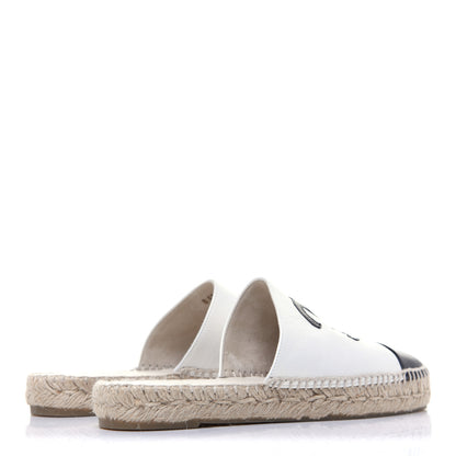 Chanel Iridescent Goatskin CC Espadrille Mules 38 Ivory Black 4 of 10