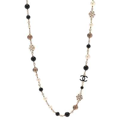 Chanel Pearl Crystal Bead CC Long Necklace Black Gold 1 of 6