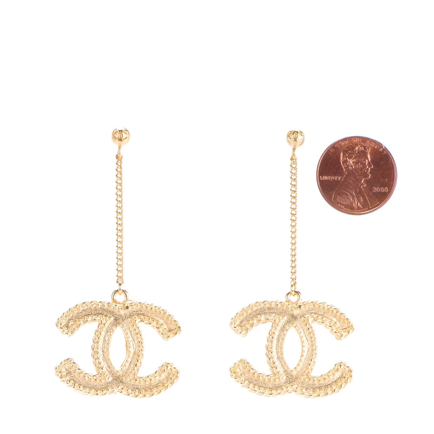 Chanel CC Drop Earrings Matte Gold 2 of 5