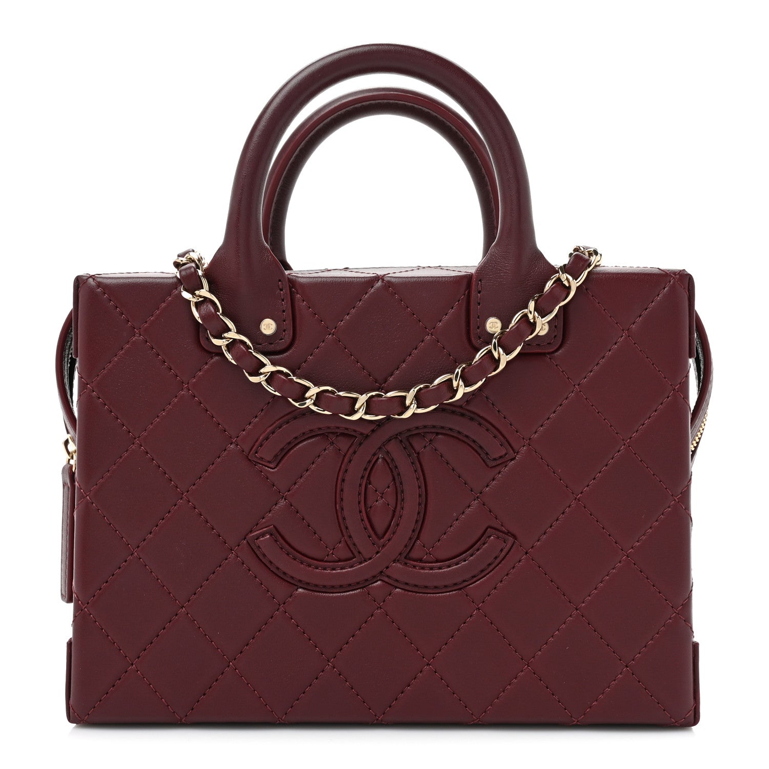 Chanel Calfskin Quilted Studded Square Vanity Case Burgundy 1 of 14