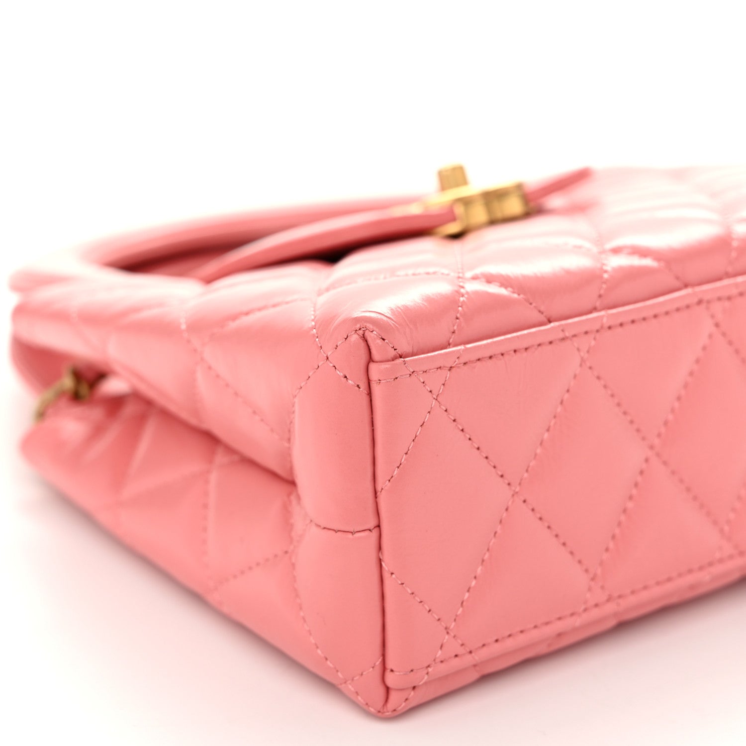 Chanel Shiny Aged Calfskin Quilted Nano Kelly Shopper Coral Pink 9 of 10
