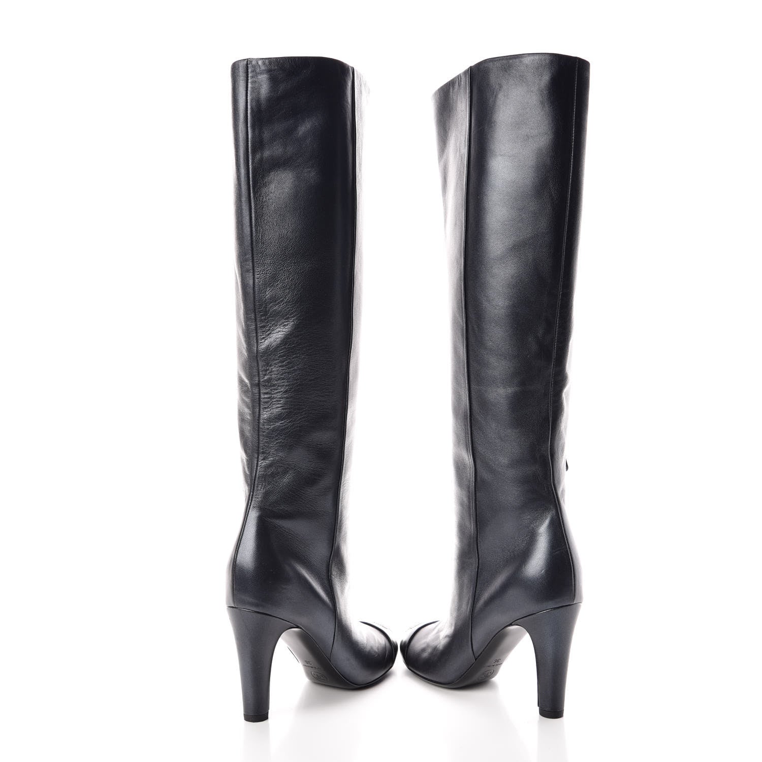 Chanel Lambskin CC Cap Toe High Boots 36 Pearly Black 6 of 10