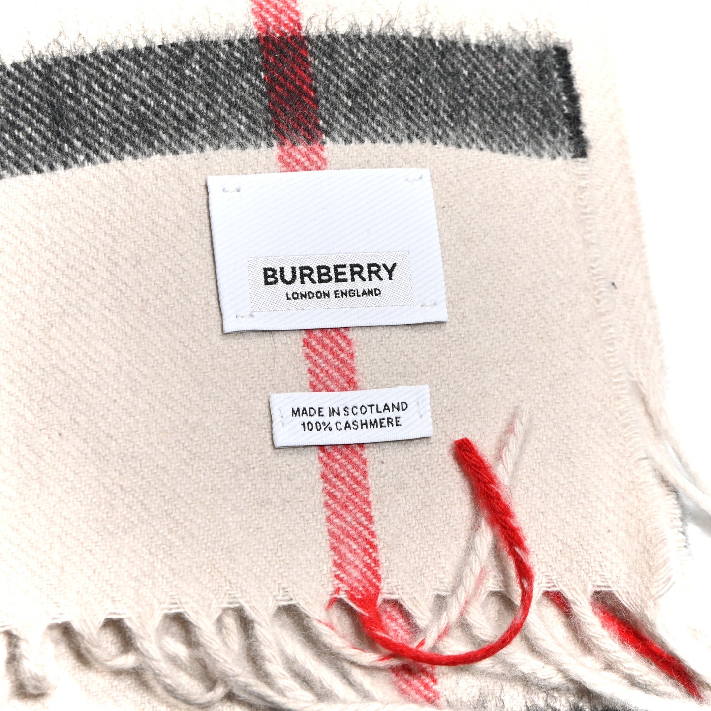 Cashmere Giant Check Fringe Scarf Stone
