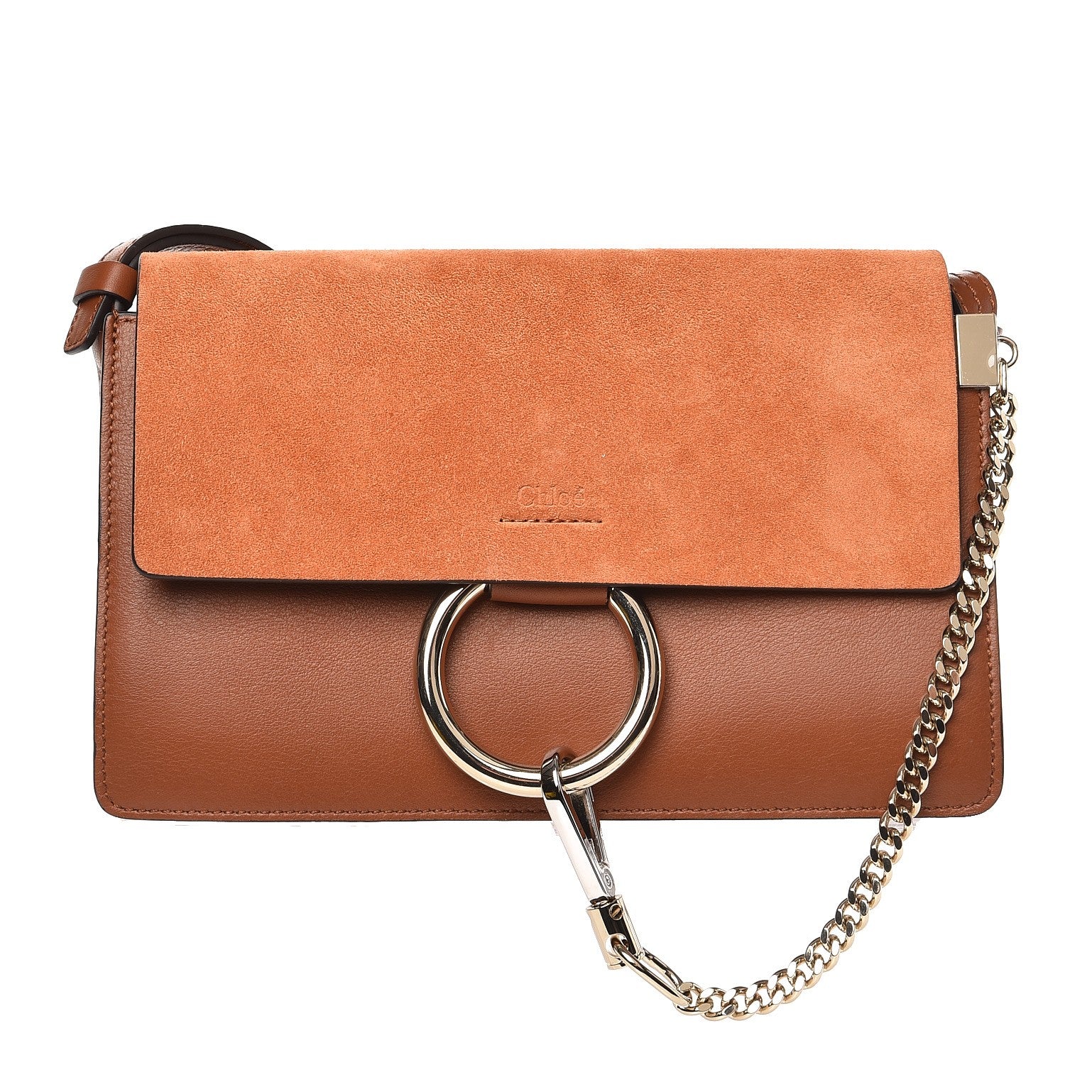 Chloe Suede Calfskin Small Faye Shoulder Bag Tobacco 1 of 7