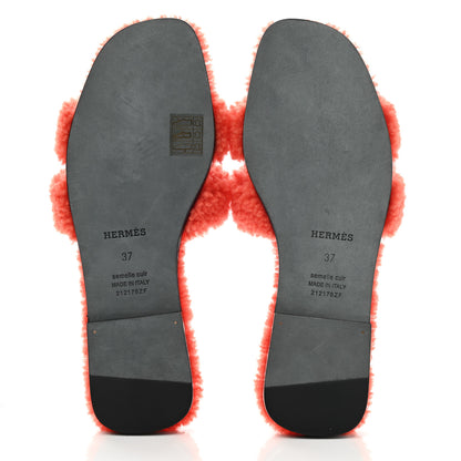 Hermes Woolskin Oran Sandals 37 Orange 5 of 10