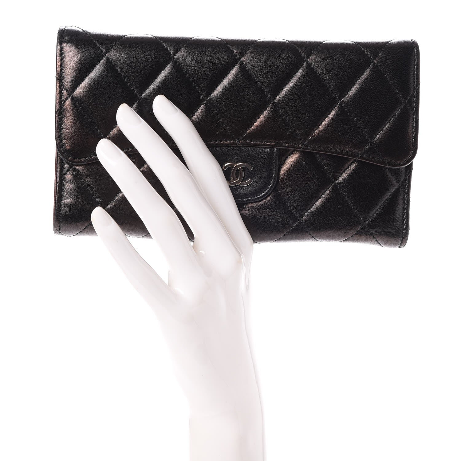 Chanel Lambskin Quilted Large Flap Wallet Black 2 of 10