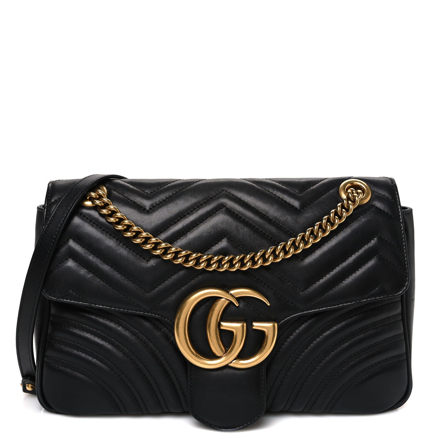 Gucci Calfskin Matelasse Medium GG Marmont Shoulder Bag Black 1 of 12
