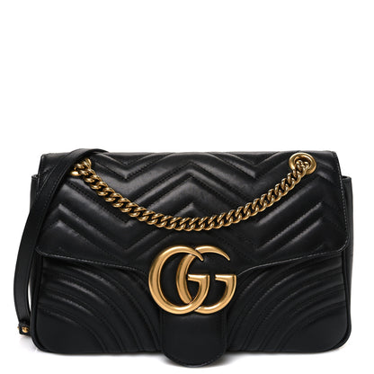 Gucci Calfskin Matelasse Medium GG Marmont Shoulder Bag Black 1 of 12