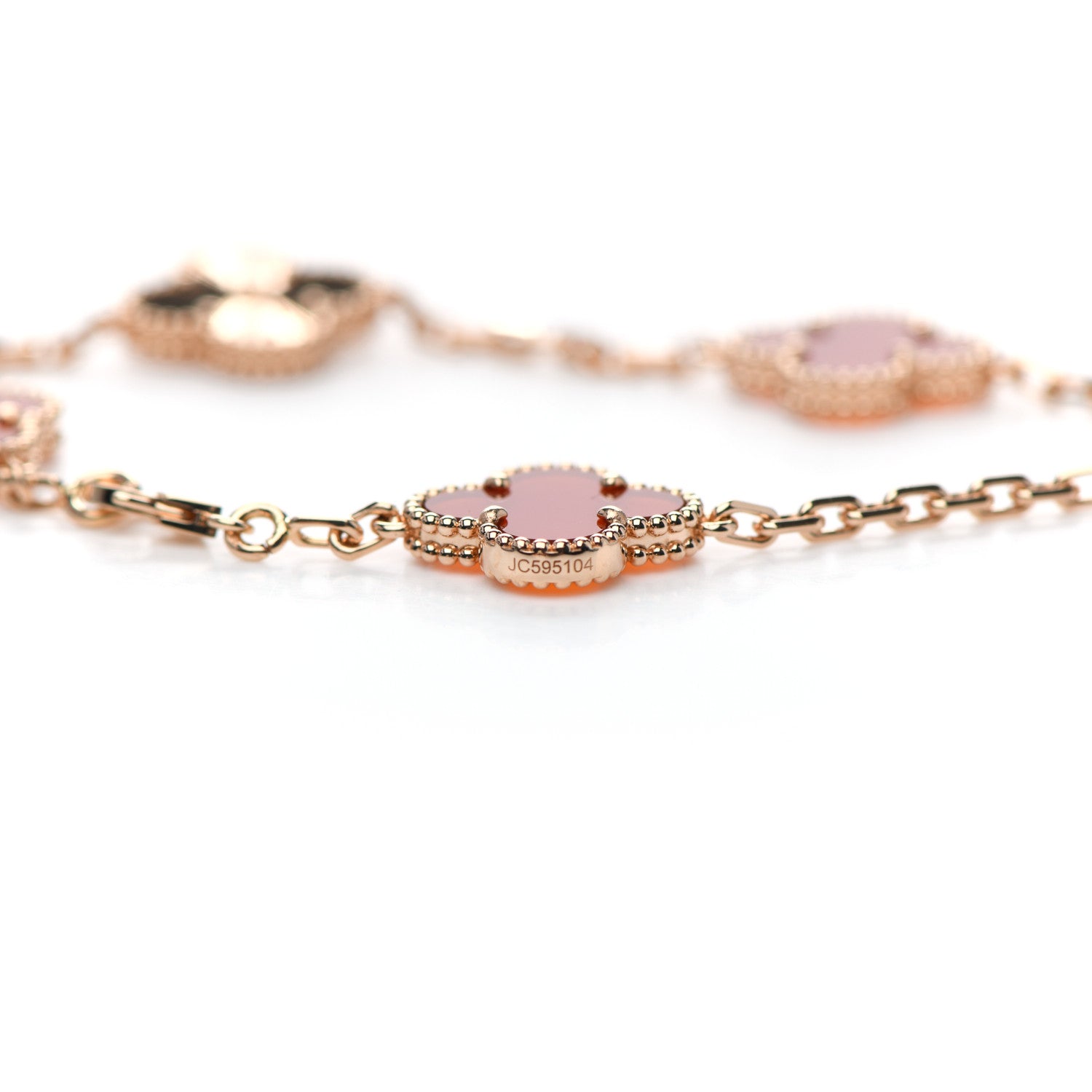 Van Cleef & Arpels 18K Rose Gold Carnelian 5 Motifs Guilloche Vintage Alhambra Bracelet 4 of 6