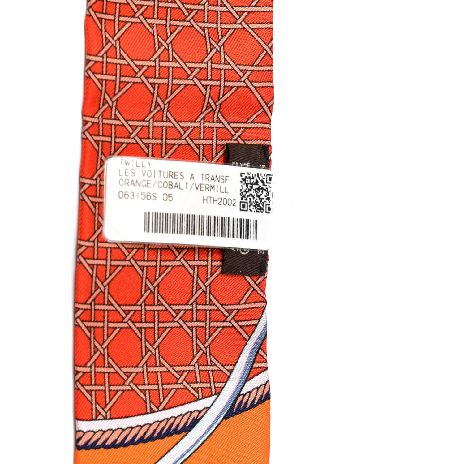 Hermes Silk Les Voitures A Transformation Twilly Orange Cobalt Vermillon 2 of 4
