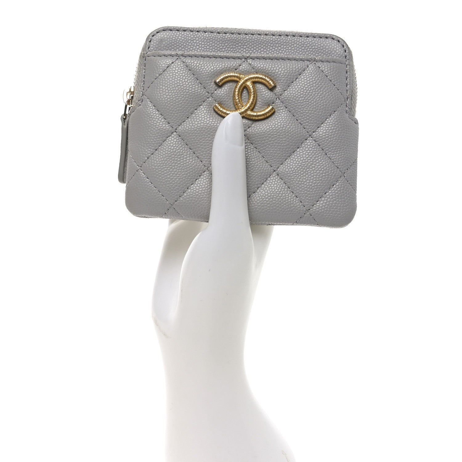 Chanel Caviar Quilted Textured CC Zip Card Holder Wallet  Grey 2 of 9