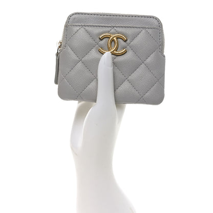 Chanel Caviar Quilted Textured CC Zip Card Holder Wallet  Grey 2 of 9