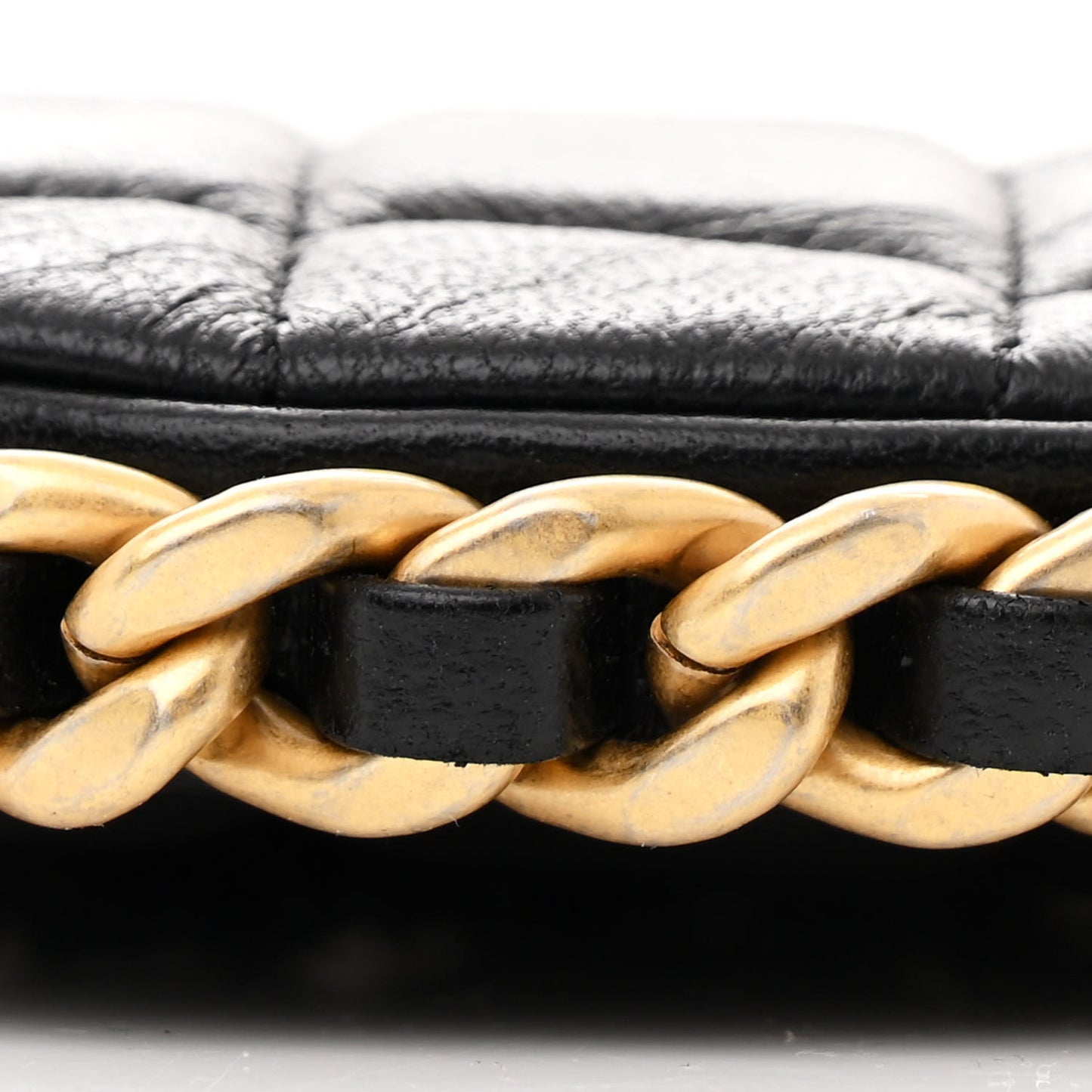 Shiny Crumpled Lambskin Quilted Large Trendy Chain Around Hobo Black