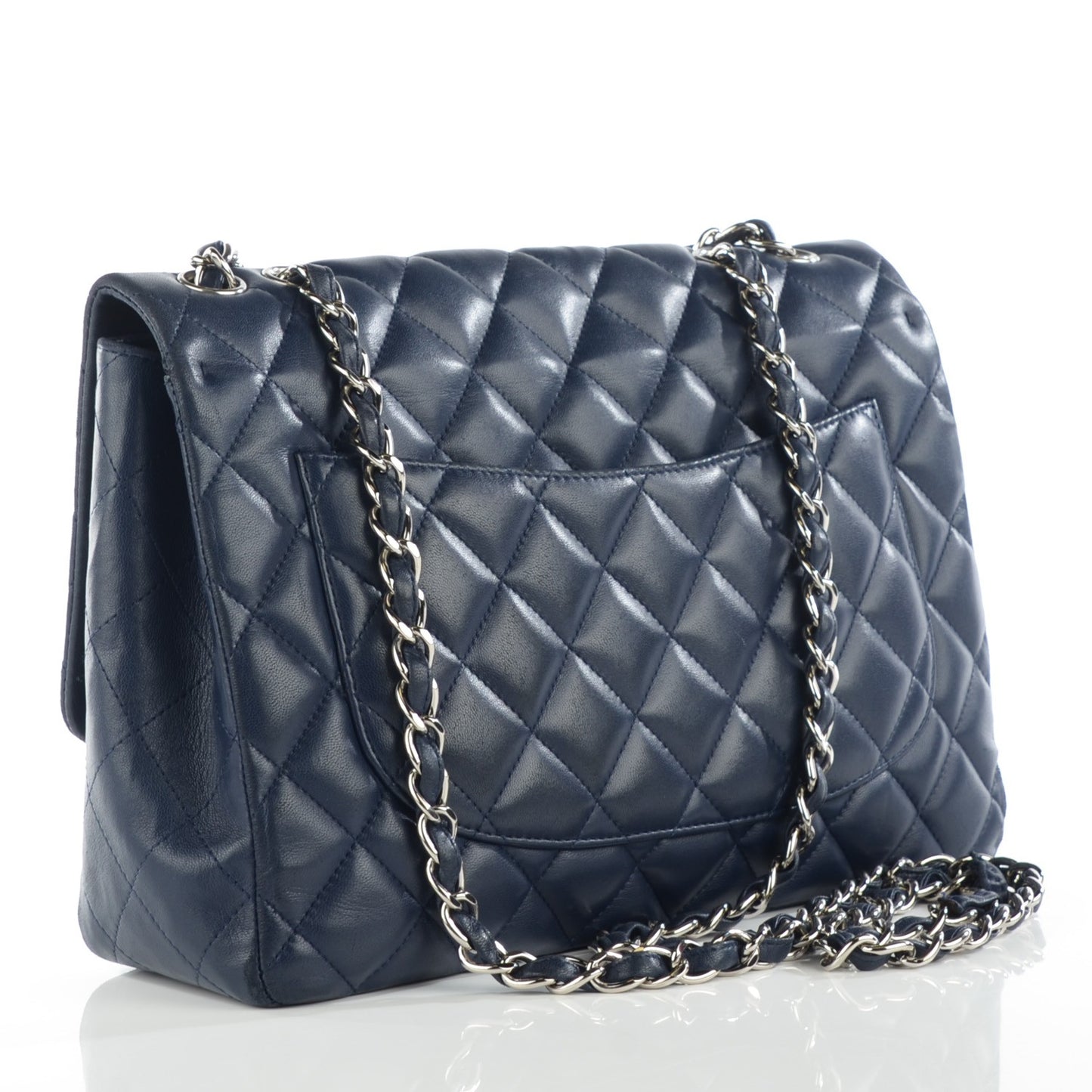 Lambskin Quilted Jumbo Single Flap Dark Blue