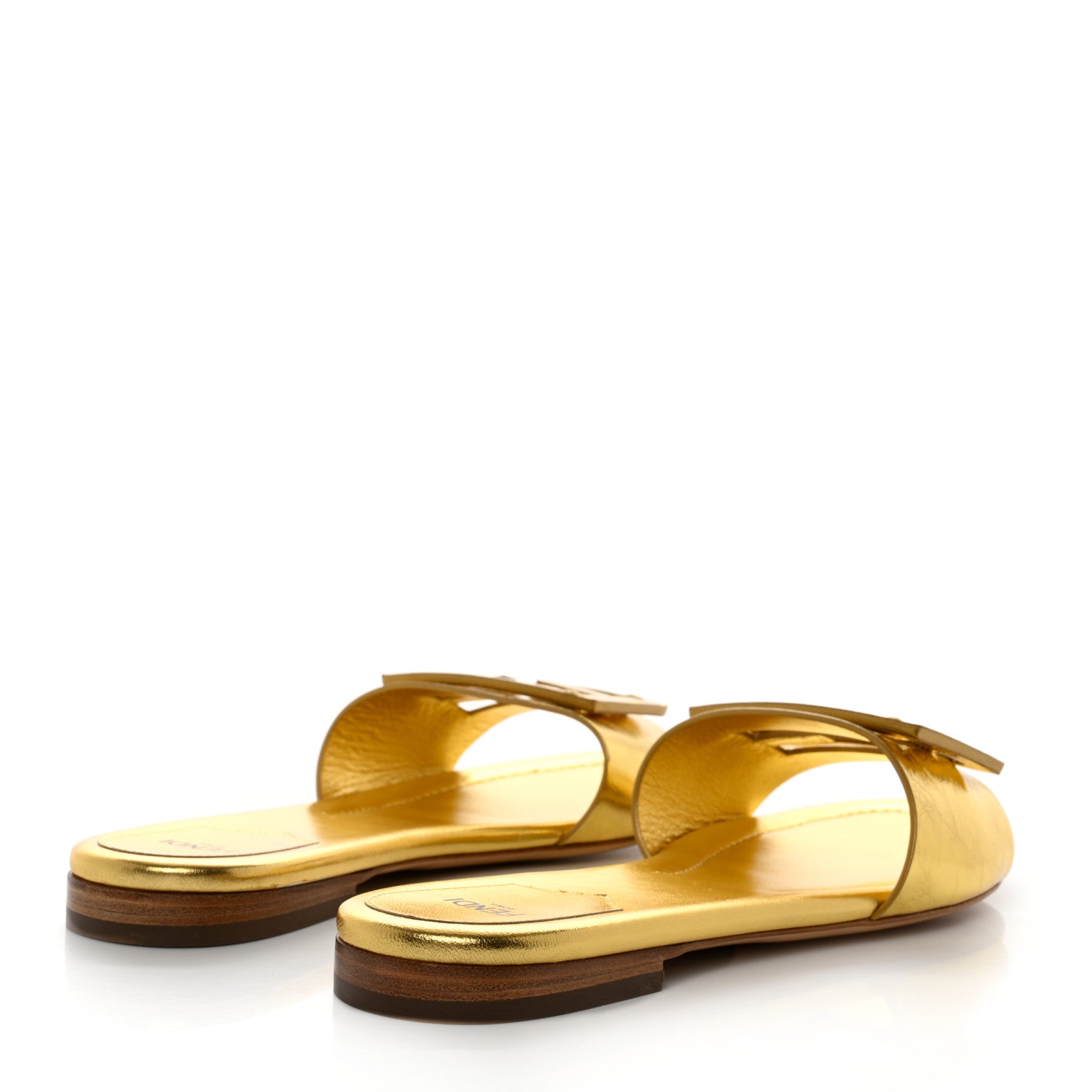 Fendi Nappa Laminata Cuoio Baguette Flat Slide Sandals 38.5 Gold 4 of 8