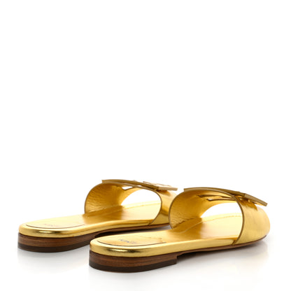 Fendi Nappa Laminata Cuoio Baguette Flat Slide Sandals 38.5 Gold 4 of 8