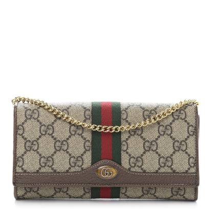 Gucci GG Supreme Monogram Web Ophidia Wallet On Chain Brown 1 of 14