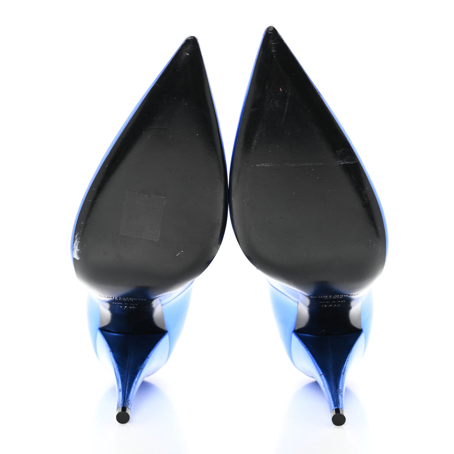 Saint Laurent Metallic Calfskin Kiki 100 Pumps 37.5 Blue 5 of 14