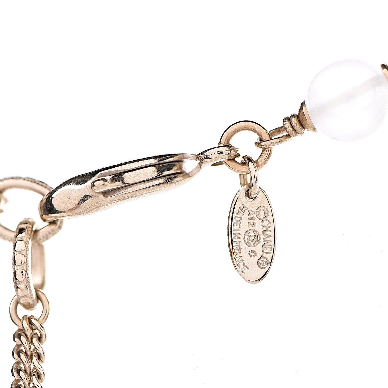 Chanel Graduated Pearl Crystal CC Long Necklace Silver Pearly White 4 of 6