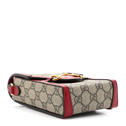 Gucci GG Supreme Monogram Azalea Calfskin Horsebit 1955 Crossbody Bag Beige Ebony New Cherry Red 4 of 11