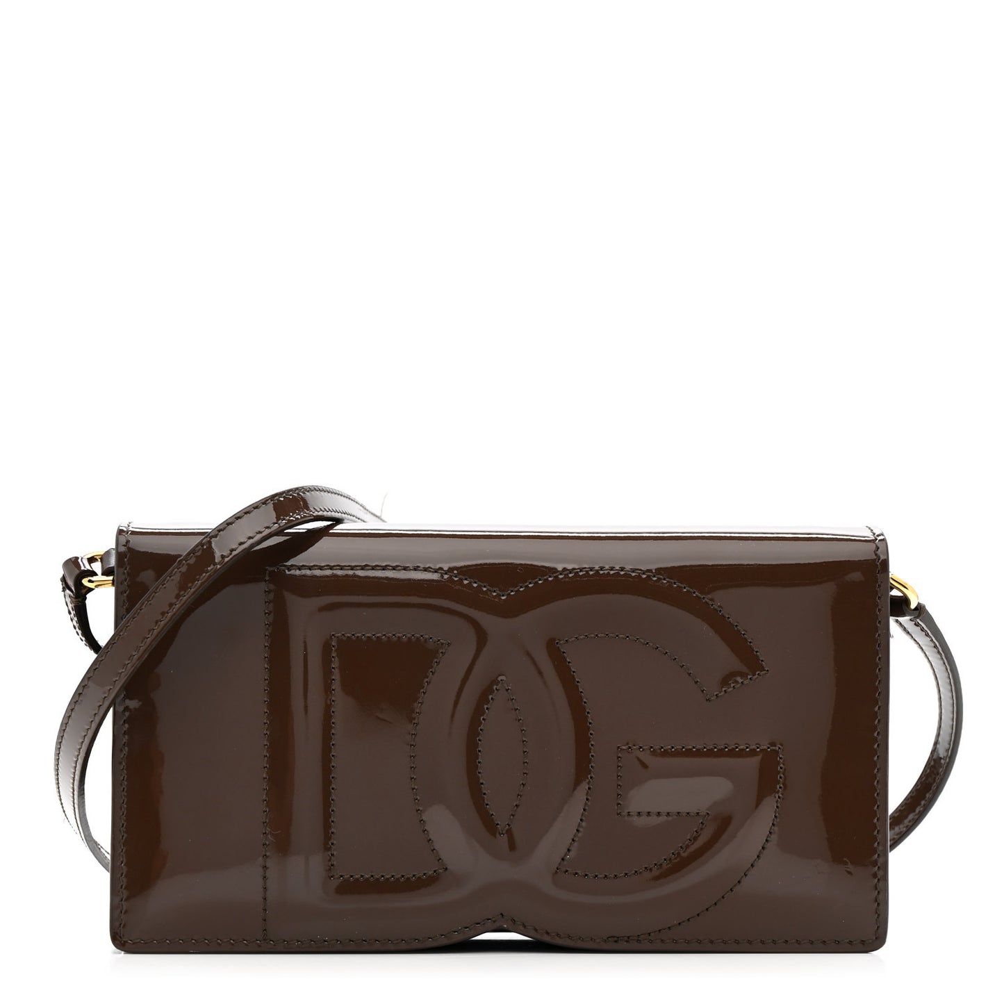 DOLCE GABBANA Patent DG Logo Crossbody Bag Brown