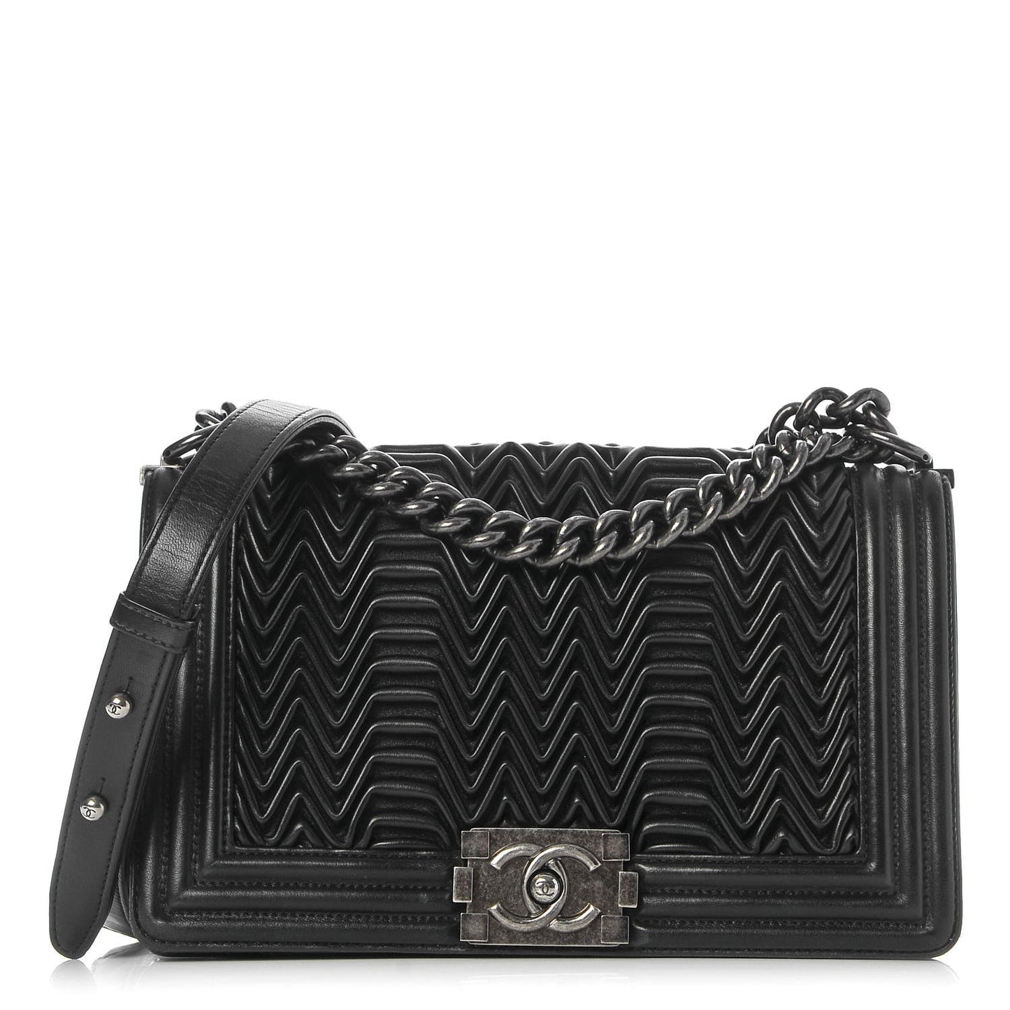 Lambskin Pleated Medium Boy Flap Black