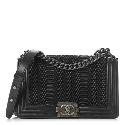Chanel Lambskin Pleated Medium Boy Flap Black 1 of 11