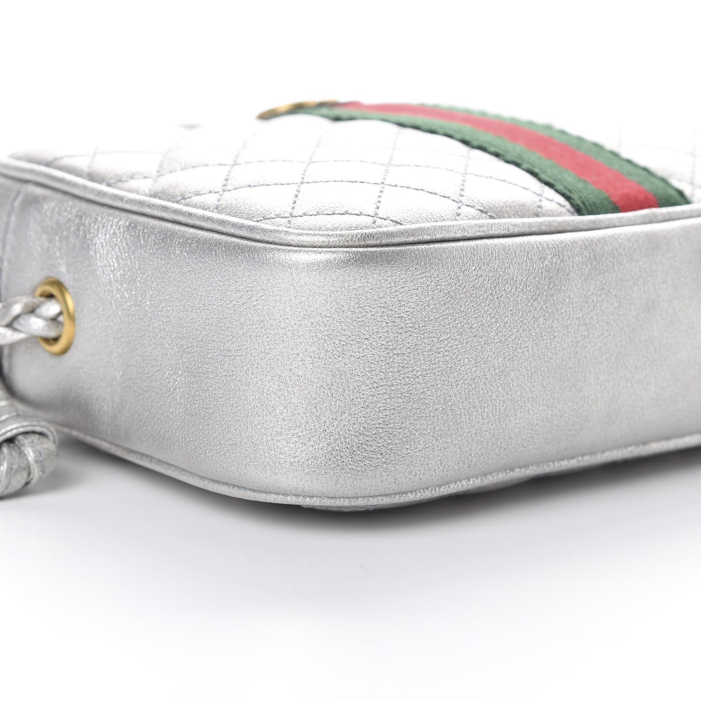 Laminated Nappa Web Trapuntata Mini GG Shoulder Bag Argento