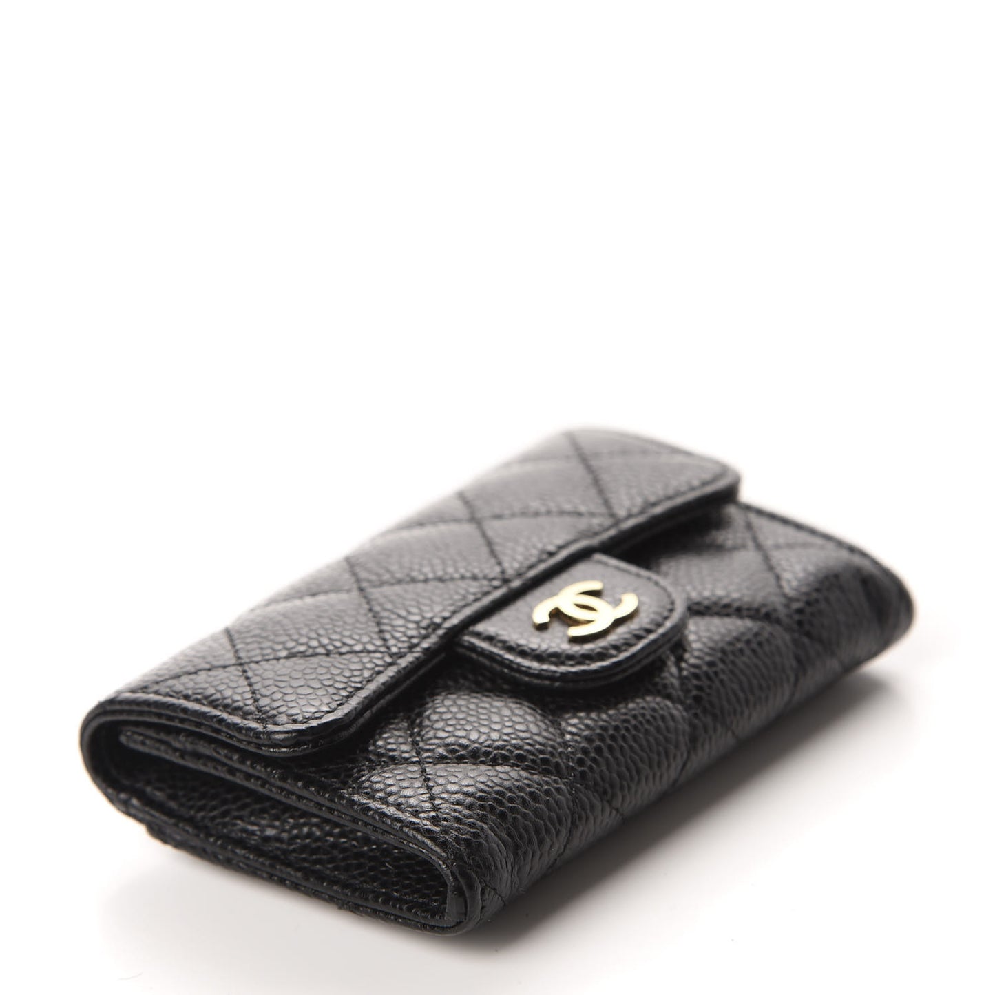 Caviar Quilted Flap Card Holder Wallet Black