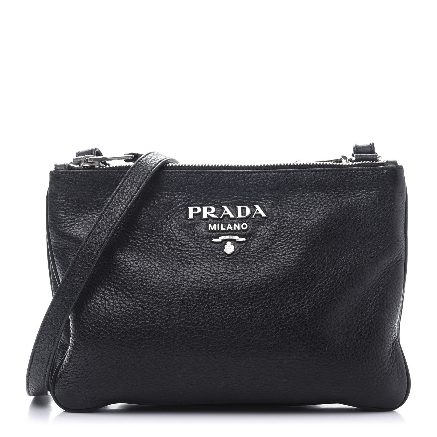 Prada Vitello Daino Double Zip Crossbody Bag Black 1 of 12