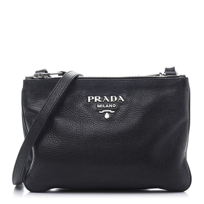 Prada Vitello Daino Double Zip Crossbody Bag Black 1 of 12