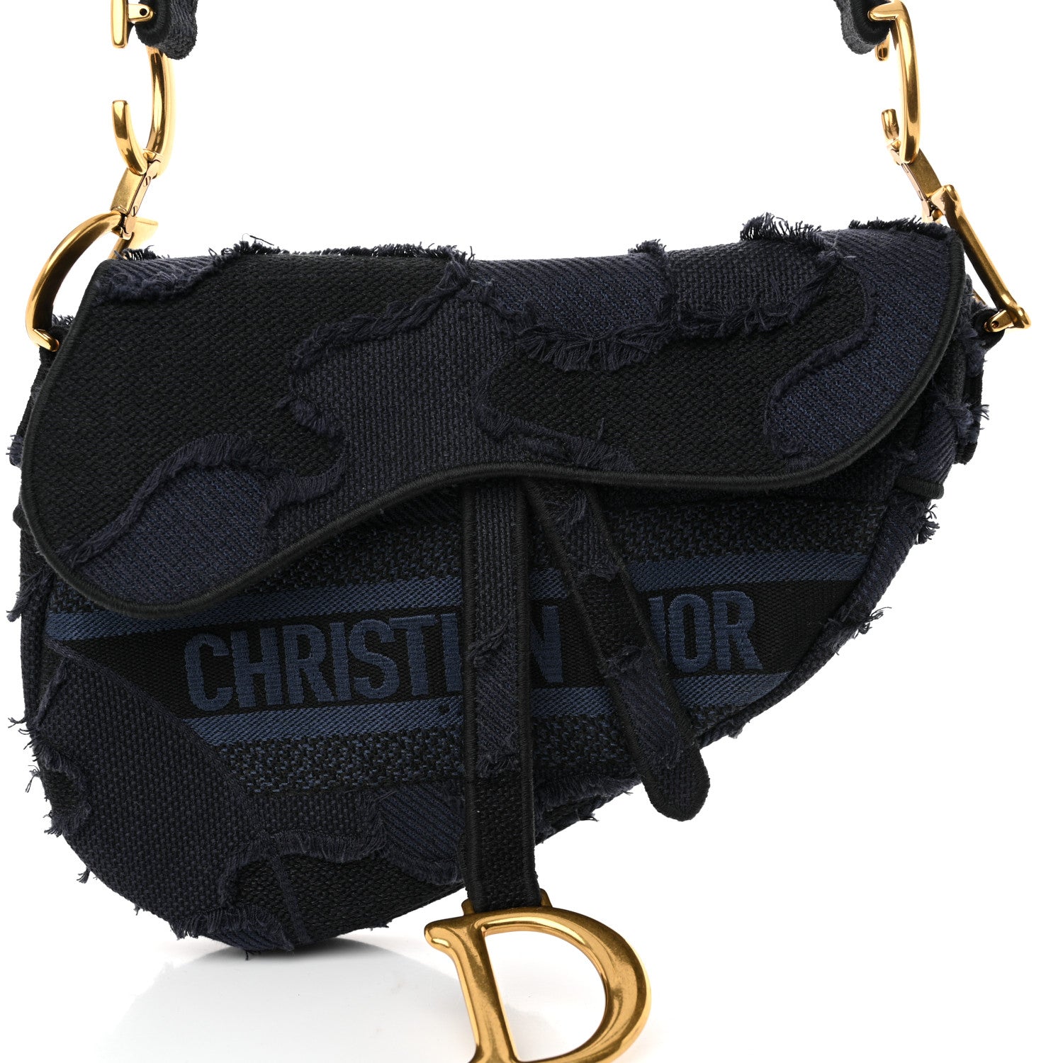 Christian Dior Canvas Embroidered Camouflage Saddle Bag Blue 8 of 11
