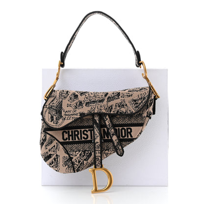 Christian Dior Canvas Embroidered Plan De Paris Printed Saddle Bag Beige Black 11 of 11
