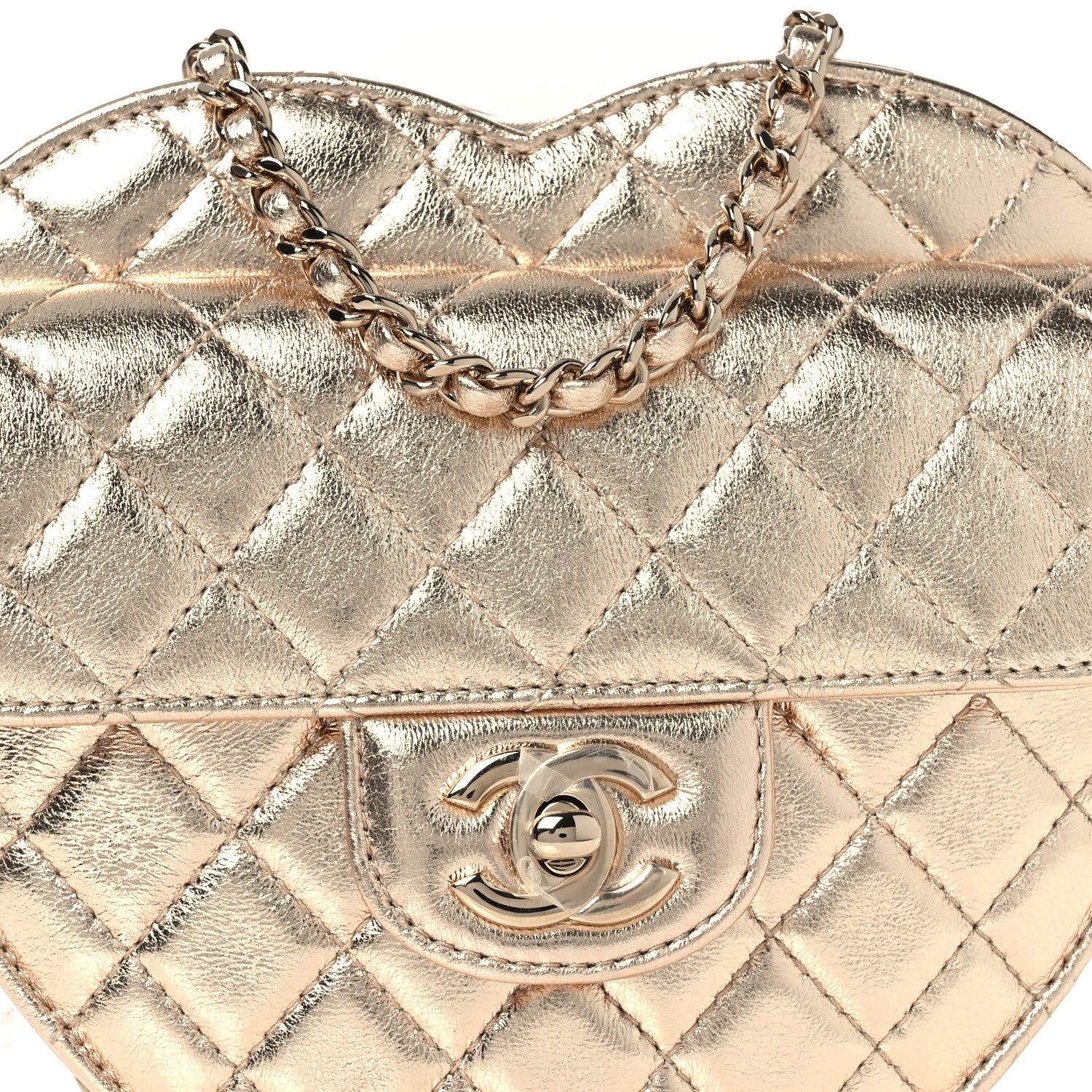 Chanel Metallic Lambskin Quilted CC In Love Heart Bag Gold 1893975
