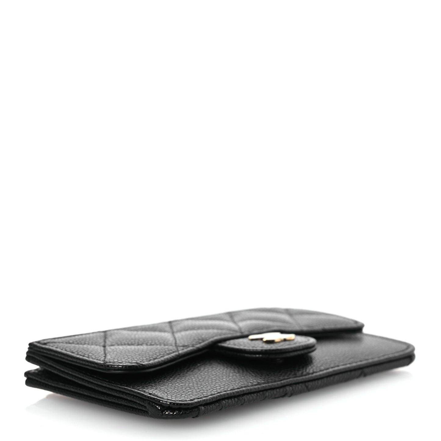 Caviar Quilted Flap Zip Card Holder Black