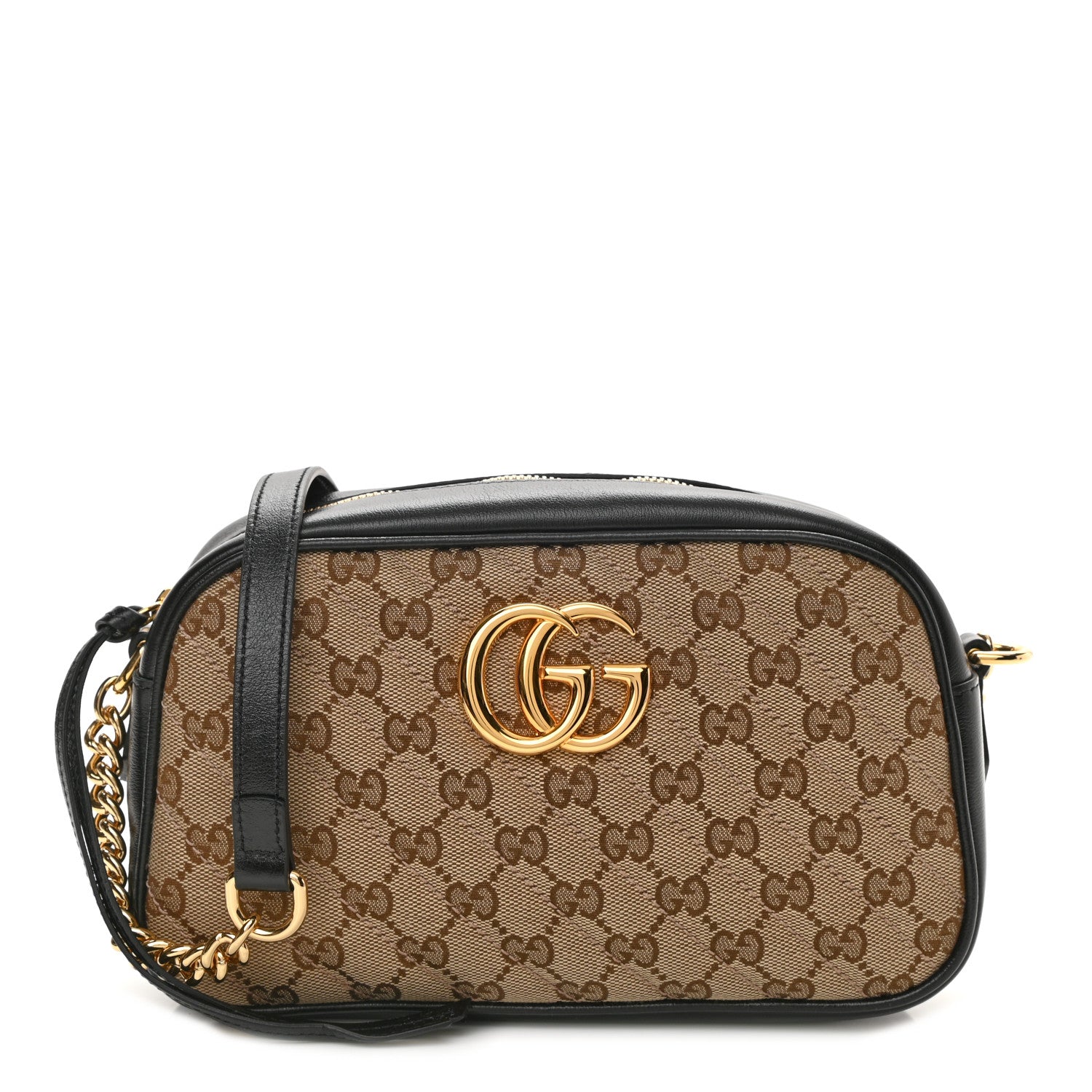 Gucci Monogram Matelasse Diagonal Small GG Marmont Chain Shoulder Bag Beige Black 1 of 10