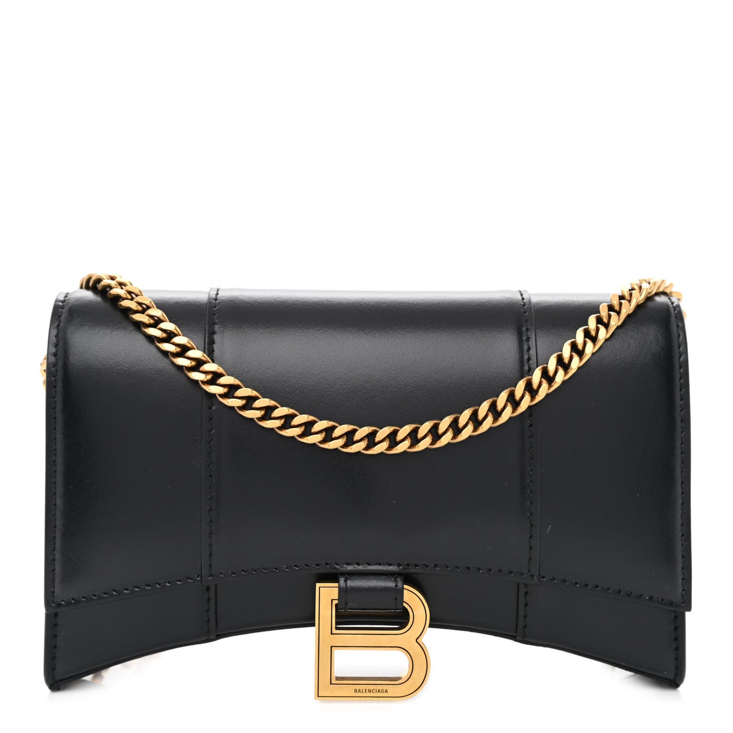 Shiny Box Calfskin Hourglass Chain Bag Black
