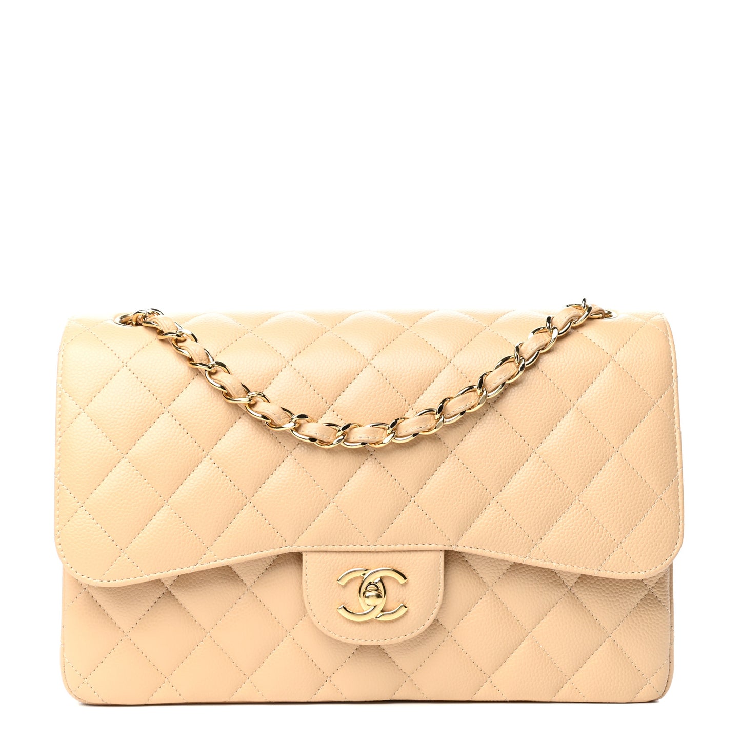 Caviar Quilted Jumbo Double Flap Beige Clair