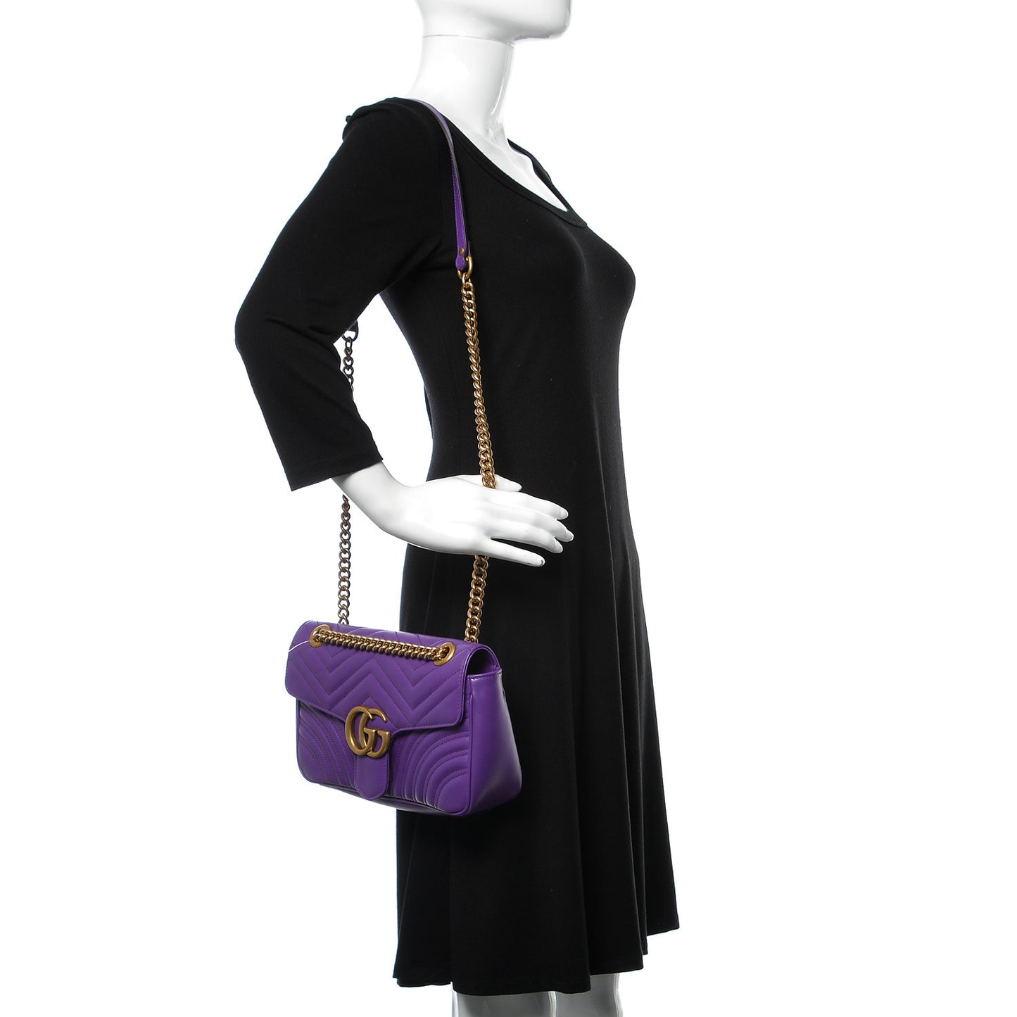 Calfskin Matelasse Small GG Marmont Shoulder Bag Shine Purple