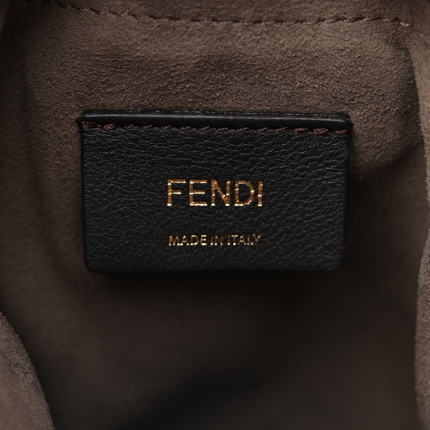 Shearling F is Fendi Macro FF 1974 Diagonal Mini Mon Tresor Bucket Bag Dove Black