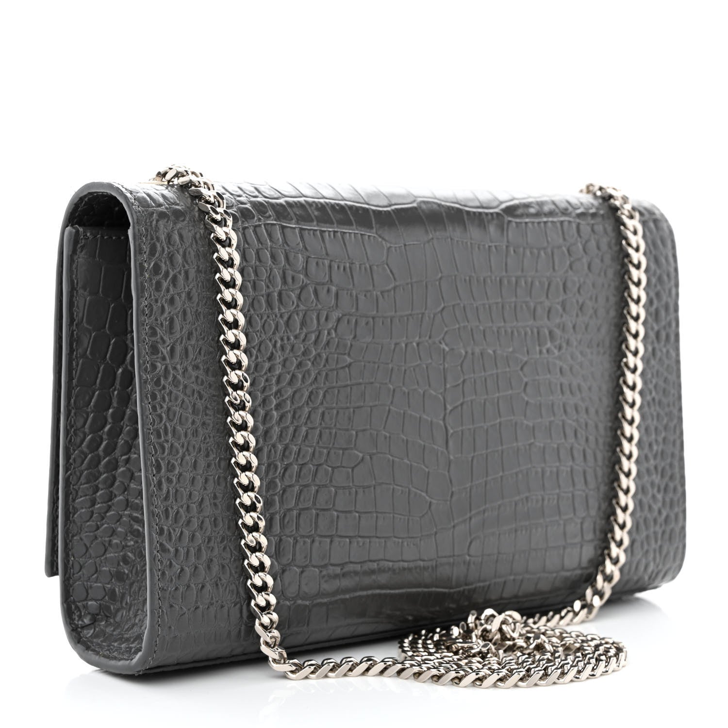 Saint Laurent Calfskin Crocodile Embossed Medium Classic Monogram Kate Tassel Satchel Storm 3 of 11